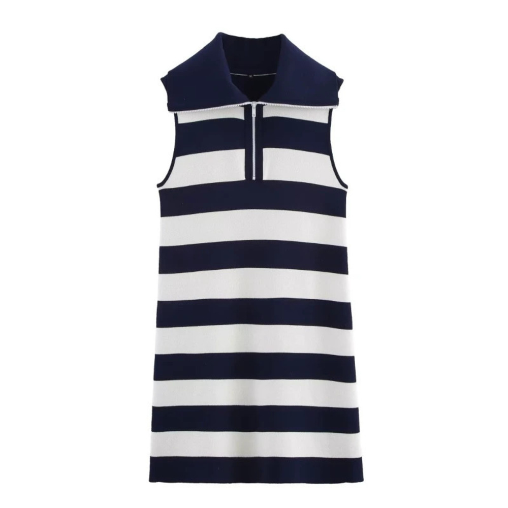ZARA Striped Sleeveless Knit Collar Dress